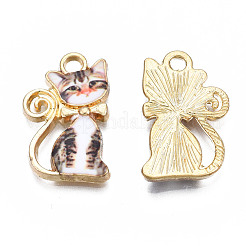 メッキ合金エナメルチャームラック  無料＆無料鉛フリー＆ニッケル  猫  コーヒー  21x14x2mm  穴：2mm&nbsp;ENAM-T011-139A