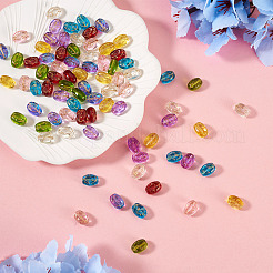 96個8色透明ガラスビーズ連売り  オーバル  ミックスカラー  11x8x5.5mm  穴：1mm  12個/カラー&nbsp;GLAA-CW0001-04