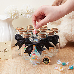 誕生日ギフトキット  ガラス製コルクボトル  ポリエステル蝶結び  紙のステッカー  プラスチック熱転写フィルムステッカーとグルースティック  ブラック&nbsp;DIY-OC0013-96A