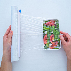 プラスチック製の再利用可能な粘着フィルム スライド カッター  食品ラップ用  アルミホイルとワックスペーパー  フィルムディスペンサー  藤紫色  380x16x23mm&nbsp;AJEW-WH0314-257B