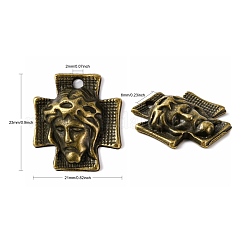 チベットスタイルの合金クロスイースタージュエリー用のイエス合金ペンダント  カドミウムフリー＆ニッケルフリー＆鉛フリー  アンティークブロンズ  23x21x6mm  穴：2mm&nbsp;MLF10674Y-NF