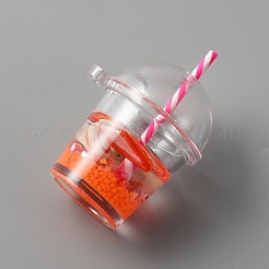 蓄光プラスチックカップペンダント  内側の樹脂と  イミテーションフルーツティー  レッドオレンジ  29.5x25.5x41~42.5mm  穴：1.8mm&nbsp;KY-WH0045-42D
