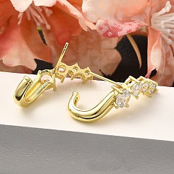 真鍮マイクロペーブクリアキュービックジルコニアスタッドピアス  ラックめっき  長持ちメッキ  カドミウムフリー＆鉛フリー  18KGP本金メッキ  24x10mm&nbsp;EJEW-C126-09G