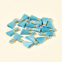 手作りポリコットン（ポリエステルコットン）タッセルデコレーション20個  ペンダントの飾り  金色の鉄のループで  ディープスカイブルー  17~21x10x5mm  丸カン：6x0.7ミリ  内径：4.6mm  20個/セット&nbsp;FIND-FS0003-27B