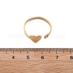 304ステンレススチールラインストーンオープンカフリング女性用  ゴールドカラー  ハート  内径：18mm&nbsp;LS-RJEW-F169-01G-06