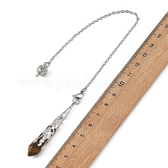 天然カーネリアン、水晶、アメジスト、タイガーアイ、ラピスラズリの円錐形ダウジングペンデュラム  鉄パーツ  プラチナ  250mm  穴：1.8mm&nbsp;HJEW-JM04997