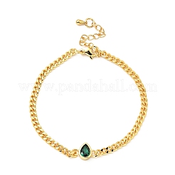 キュービック ジルコニア ティアドロップ リンク ブレスレット、カーブチェーン付き  女性のための金メッキ真鍮ジュエリー  鉛フリー＆カドミウムフリー  ミックスカラー  7インチ（17.7cm）&nbsp;BJEW-A127-06G