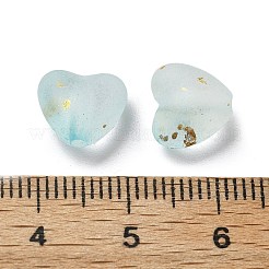つや消し透明なアクリルビーズ  ハート  金箔とグリッタービーズ付き  シアン  9x10x5.5mm  穴：1.6mm  約2000個/500g&nbsp;OACR-F013-03