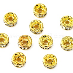 真鍮製ラインストーンスペーサービーズ  グレードA  ストレートフランジ  ロンデル  クリスタル  ゴールドカラー  4x2mm  穴：0.8mm&nbsp;RB-YW0001-04A-01G