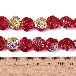 電気メッキガラスビーズ  ローズ  フル虹メッキ  ファイヤーブリック  12.5~13x14.1x9.5~9.8mm  穴：1mm  約49~51個/連  22.83~23.62''（58~60センチメートル）&nbsp;EGLA-T025-02A