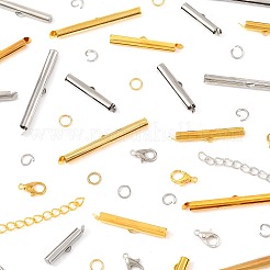 DIYジュエリー作りのパーツキット  鉄製のスライドエンド留め具チューブとツイストチェーン付きの鉄製エンドを含む  304ステンレススチール丸カン  亜鉛合金カニカン  プラチナ·ゴールデン&nbsp;DIY-FS0008-92