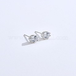 ロジウムメッキ 925 スターリングシルバー キュービック ジルコニア スタッド イヤリング 女性用  透明  プラチナ&nbsp;EJEW-BB72113