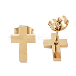 PVD真空メッキ304ステンレススチールスタッドピアス（女性用）  クロス  ゴールドカラー  11.5x8mm&nbsp;EJEW-A048-47D-G