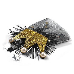 新年パーティー用アイロンヘアクリップ  メッシュ  ペットと金の玉ねぎの布のヘアアクセサリー  クラウン  95x75x14mm&nbsp;LS-OHAR-R102-01G