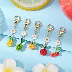 ガラスシードビーズフルーツペンダント装飾5個  バッグの飾り用のロブスター クロー クラスプ チャーム  ミックスカラー  41~48mm&nbsp;HJEW-MZ00151