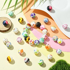 プリントされた丸型シリコンフォーカルビーズ50個  ミックスカラー  15mm  穴：2~3mm  50個/セット&nbsp;SIL-CJ0002-34