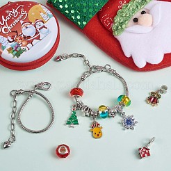 子供のギフトのためのDIYクリスマスヨーロピアンブレスレット作りキット  合金スネークチェーンブレスレット作り  クリスマスツリー＆スネーク 大穴ビーズ＆ペンダント  ミックスカラー&nbsp;JX241A