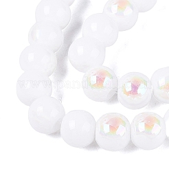 電気メッキオペークガラスビーズ連売り  ラウンド  虹メッキ  半分メッキ  ホワイト  6~6.5mm  穴：0.8~1mm  約67~72個/連  14.57~15.35インチ（37~39cm）&nbsp;EGLA-Q132-6MM-01C-01