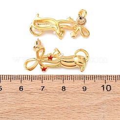 猫の形をした蝶結びの真鍮エナメルダングルスタッドピアス  プラスチック模造パールと  ラックめっき  鉛フリー＆カドミウムフリー＆ニッケルフリー  ゴールドカラー  29x15mm&nbsp;EJEW-F401-02G
