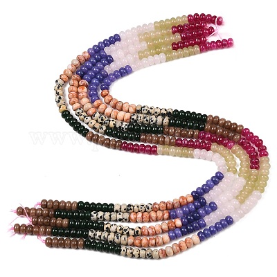 天然の赤いネットストーンと染色された白い翡翠とダルメシアンジャスパーのビーズ連売り  ロンデル  ミックスカラー  6x4mm  穴：1mm  約95個/連  15.31''（38.9センチメートル）&nbsp;G-Z135-C04-1
