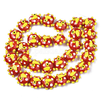 手作り凹凸柄ランプワークビーズ連売り  アヒル  レッド  20~21x17~19x9.5~10mm  穴：1.6mm  約30個/連  18.50インチ〜18.90インチ（47~48cm）&nbsp;LAMP-N021-036E-1