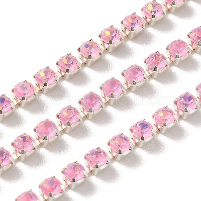 鉄ラインストーンカップチェーン  スプールで  銀  ライトローズ  3x3x2.5mm  約10ヤード/ロール&nbsp;CH-A008-02D-1