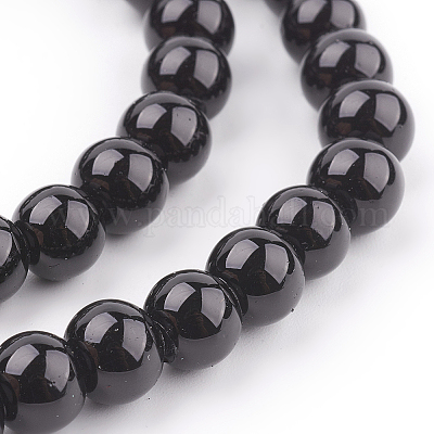 ガラスパールビーズ連売り  パールカラーの  ラウンド  ブラック  8mm  穴：1mm  約100個/連  30.71インチ（78cm）。&nbsp;HY-8D-B20-1-1