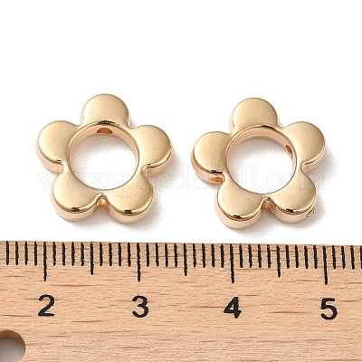 Ccbプラスチックビーズフレーム  花  ゴールドカラー  14x15x3.5mm  穴：1.6mm  内径：7mm&nbsp;CCB-P012-01G-1