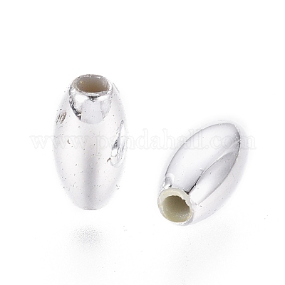 アクリルビーズ  ライス  銀  約3 mm幅  長さ6mm  穴：1mm  1300個/ 50g&nbsp;X-PL654-1-1