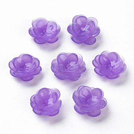プラスチックビーズ  花  紫色のメディア  13x13x5.5~6.5mm  穴：1~1.4mm&nbsp;KY-N015-70-01-1