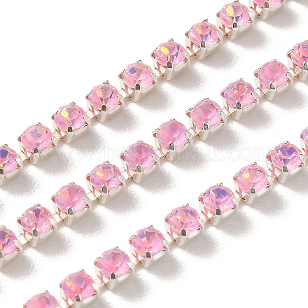 鉄ラインストーンカップチェーン  スプールで  銀  ライトローズ  3x3x2.5mm  約10ヤード/ロール&nbsp;CH-A008-02D-1