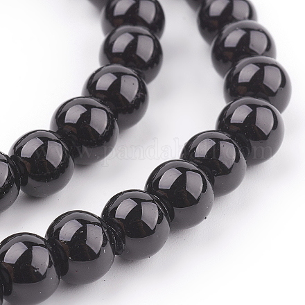 ガラスパールビーズ連売り パールカラーの ラウンド ブラック 8mm 穴:1mm 約100個/連 30.71インチ(78cm)。 HY-8D-B20-1-1