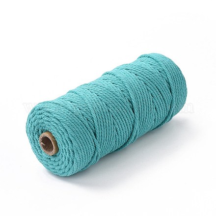 工芸品の編み物用の綿糸  ミディアムターコイズ  3mm  約109.36ヤード（100m）/ロール&nbsp;KNIT-PW0001-01-35-1