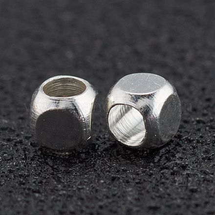 真鍮ビーズ  カドミウムフリー＆鉛フリー  長持ちメッキ  キューブ  925銀メッキ  2.5x2.5x2.5mm  穴：1.6mm&nbsp;KK-H759-15E-S-1