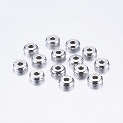 変色しにくい304ステンレススチールスペーサービーズ  フラットラウンド  ステンレス鋼色  5x2mm  穴：1.5mm