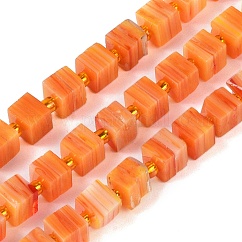 手作りのネパールランプワークビーズ連売り  3D 立方体ボックス形状  ダークオレンジ  5.5x6x5.5mm  穴：1mm  約51~53個/連  15.59''~16.26''（39.6~41.3センチメートル）