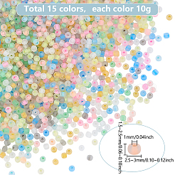 150g 15色の光る丸いガラスシードビーズ  暗闇で光る  ミックスカラー  1.5~2.5x2.5~3mm  穴：1mm  10 G /カラー&nbsp;SEED-PH0002-44