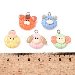 かわいい動物の不透明樹脂ペンダント  クッキーチャーム  ステンレススチールループ付き  ステンレス鋼色  ミックスカラー  18.5~20x16~20x6~7.5mm  穴：2mm&nbsp;RESI-B044-01P