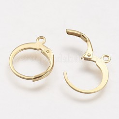 304ステンレススチールフレンチフックピアス金具  カン付き  24KGP本金メッキ  14.5x12x2mm  穴：1mm  ピン：0.5x0.7mm&nbsp;STAS-F041-47-G