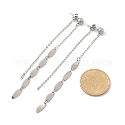 女性用304ステンレススチールタッセルスタッドピアス  チェーンチャーム付き楕円形  ステンレス鋼色  108x6mm&nbsp;EJEW-A119-18P