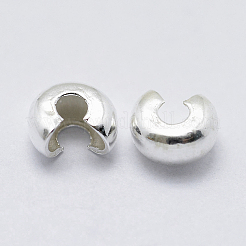 スターリングシルバー製クリンプビーズカバー925個  銀  3mm&nbsp;X-STER-G027-27S-3mm