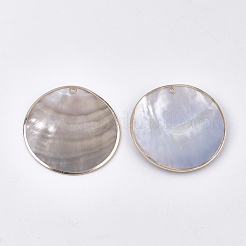 電気メッキ黒リップシェルペンダント  フラットラウンド  グレー  44.5~45x1~3mm  穴：1.8mm&nbsp;SHEL-S274-87-A