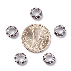 合金ラインストーンのヨーロッパのビーズ  大穴ビーズ  ロンデル  白金金属色  アメジスト  11x6mm  穴：5mm&nbsp;X-CPDL-H998-2