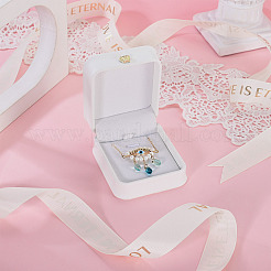 Puレザーネックレスペンダントギフトボックス  金メッキされた鉄の王冠とベルベットの内側  結婚式のための  ジュエリー収納ケース  長方形  ホワイト  8.4x7.2x4cm&nbsp;LBOX-TADJ0001-01C