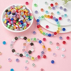 DIY笑顔ストレッチブレスレット作成キット  フラットラウンドいアクリルビーズを含む  伸縮性のある糸  ミックスカラー  ビーズ：10x6mm  穴：2mm  675個/箱&nbsp;DIY-YW0007-61