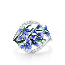 真鍮製マイクロパヴェキュービックジルコニアエナメルリング（女性用）  花  プラチナ  モーブ  usサイズ7（17.3mm）&nbsp;WG2D2AD-01
