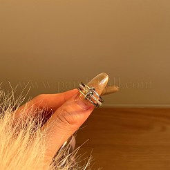女性用スターリングシルバーマイクロパヴェキュービックジルコニア指輪925個  マルチリンク接続  プラチナメッキ  usサイズ7 1/4(17.5mm)&nbsp;RJEW-F180-05P