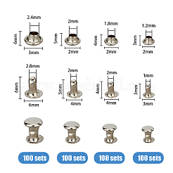 鉄リベット400種類4セット  セミチューブラーリベット  衝突リベット  プラチナ  3~6x2~6mm  100セット/スタイル&nbsp;IFIN-FH0001-80