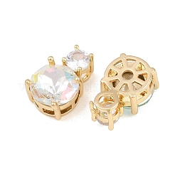 真鍮製ガラスチャーム  フラットラウンドのチャーム  多面カット  ミックスカラー  15x10x8mm  穴：4.3x2.3mm&nbsp;GL-CBABDD8-14G