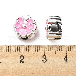 CCBプラスチックヨーロピアンビーズ  大穴ビーズ  エナメルスタイル  花付きフラットラウンド  ミックスカラー  10.5x8mm  穴：4mm&nbsp;CCB-P015-02P